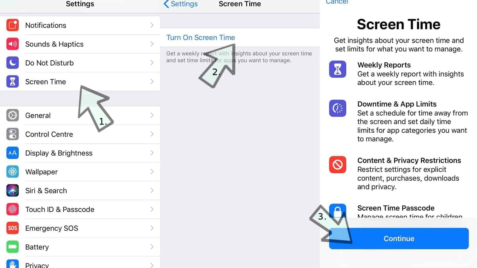 Steps to enable Screen Time in iOS12
