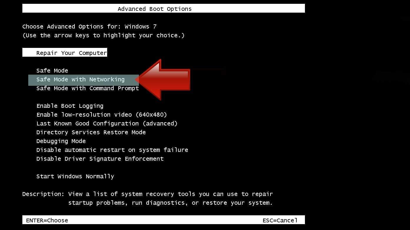 Remove ransomware using Safe Mode with Networking