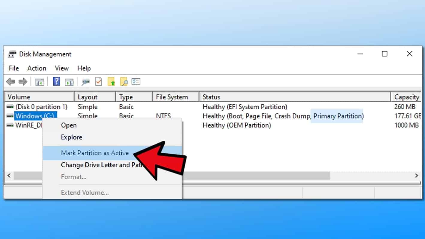Error finding your systems active partition system