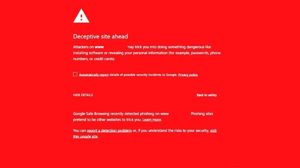 deceptive site ahead warning in chrome