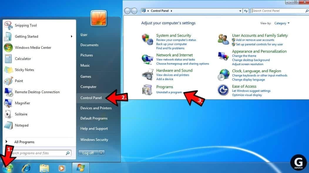How to open uninstall a program in Windows 7