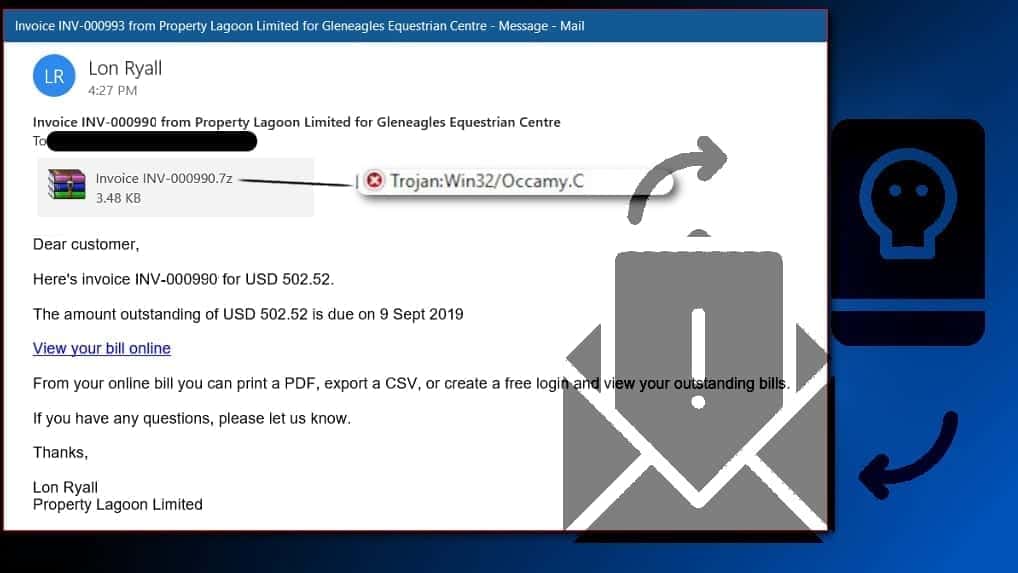 example of malicious email attachment containing occamy trojan