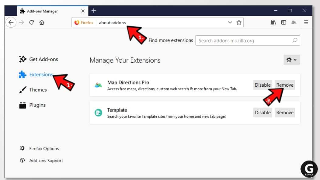 remover extensões suspeitas do Firefox