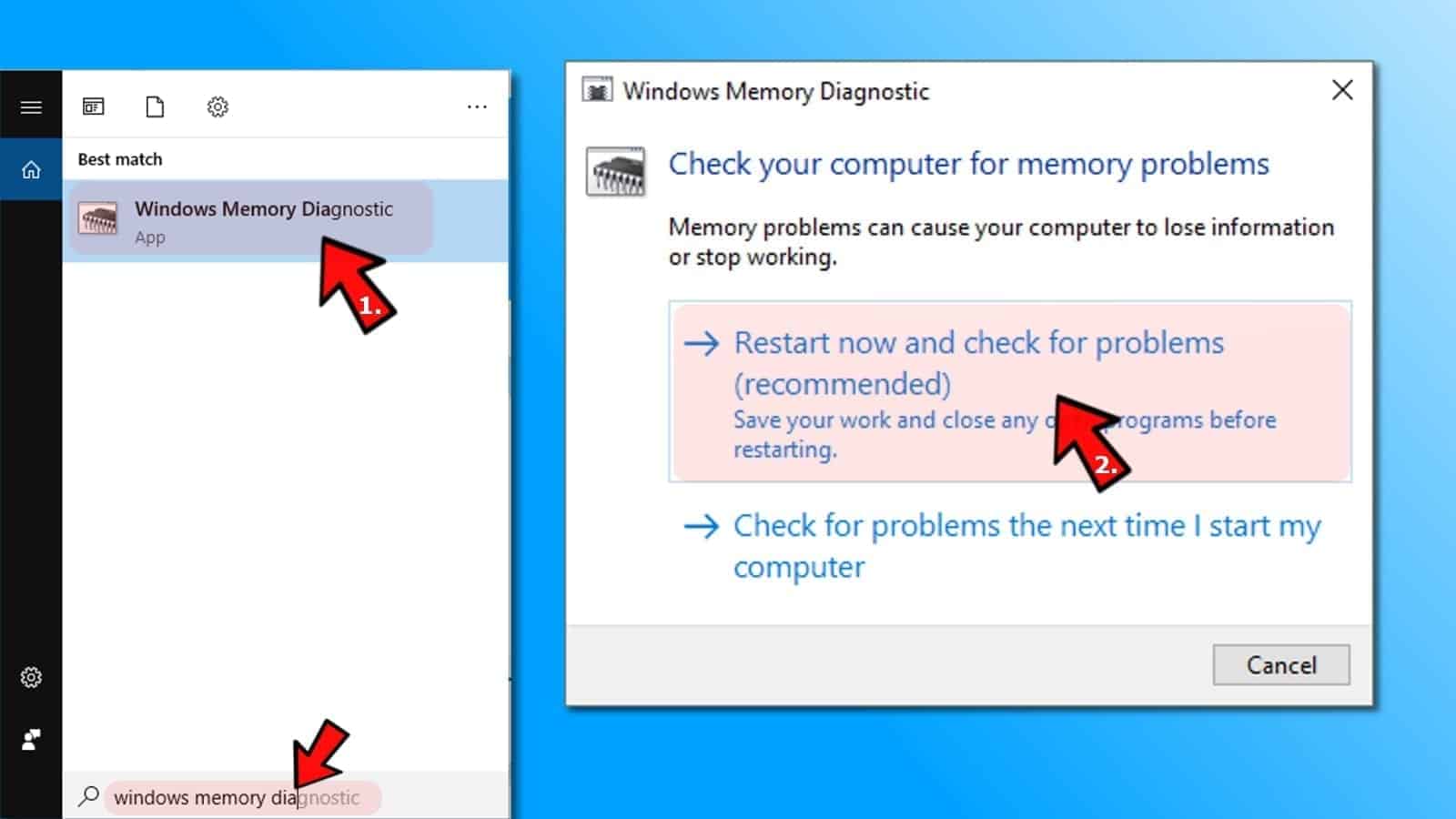 run windows memory diagnostic tool to fix kernel security check failure