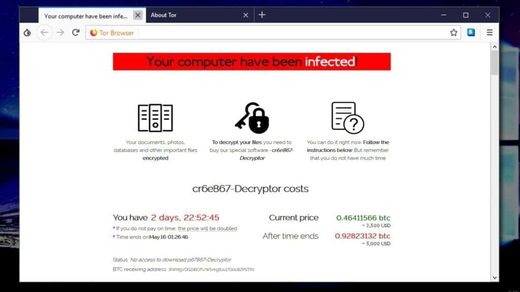 Sodinokibi ransomware payment website on Tor