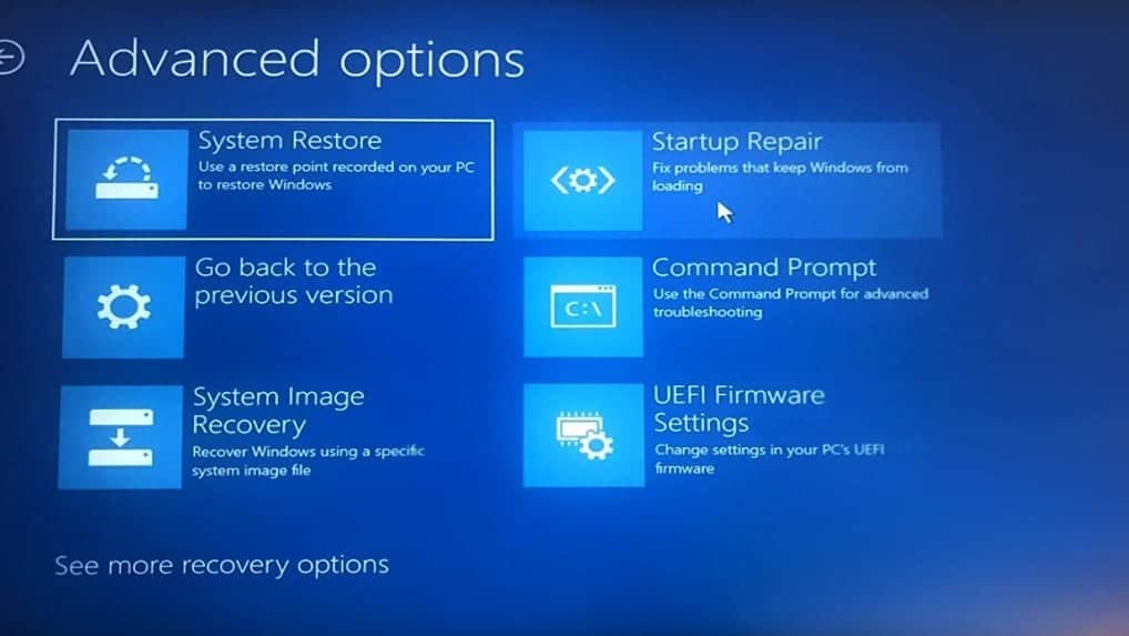 startup repair option in windows advanced boot options