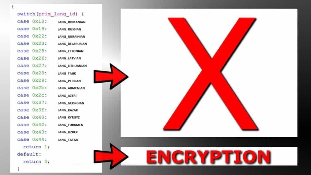 sodinokibi ransomware language exclusion list