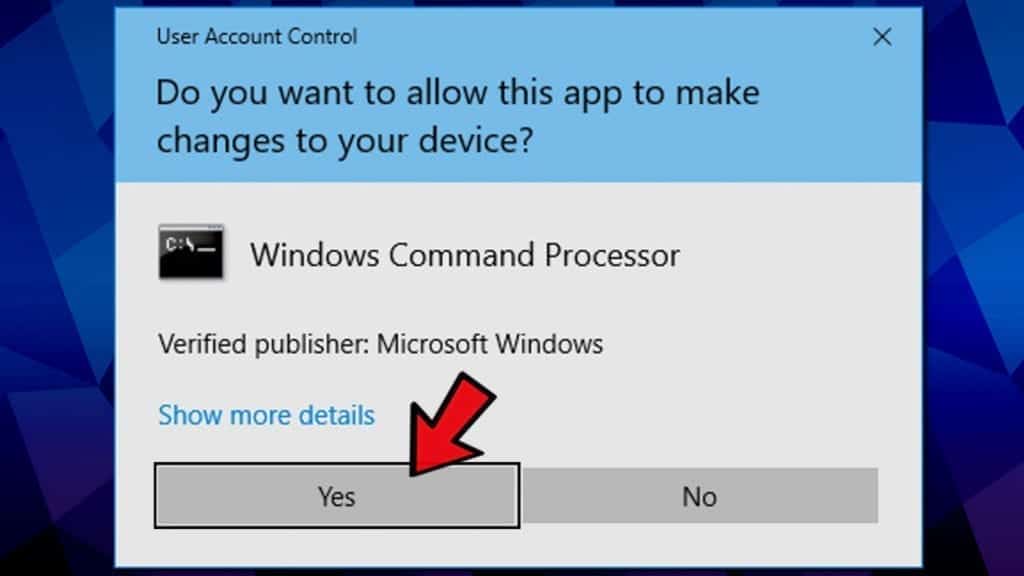 In user account control for cmd, click yes