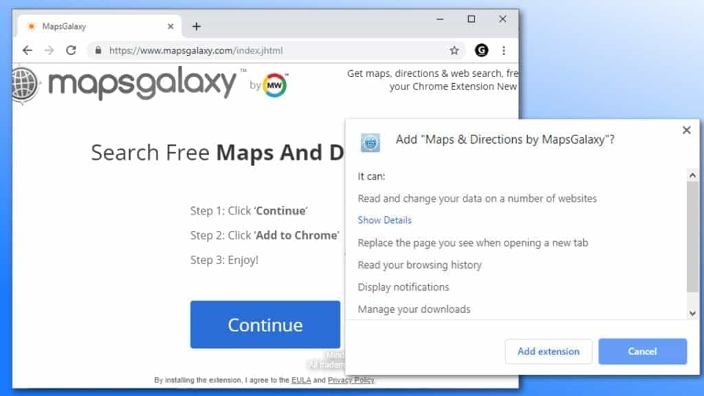 MapsGalaxy Toolbar is an annoying browser add-on