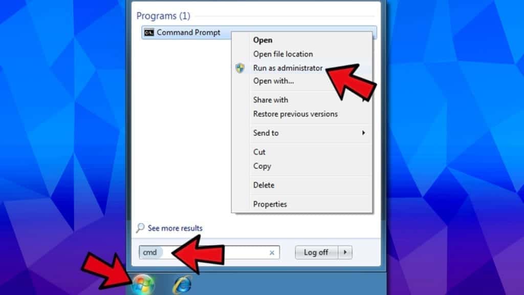 open command prompt as admin in windows 7 or vista