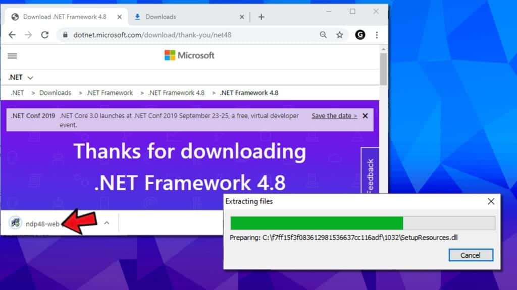 run the downloaded net framework installer