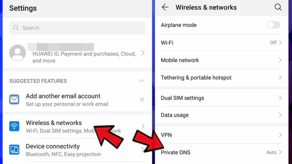 go to private dns settings on android 9 pie and later