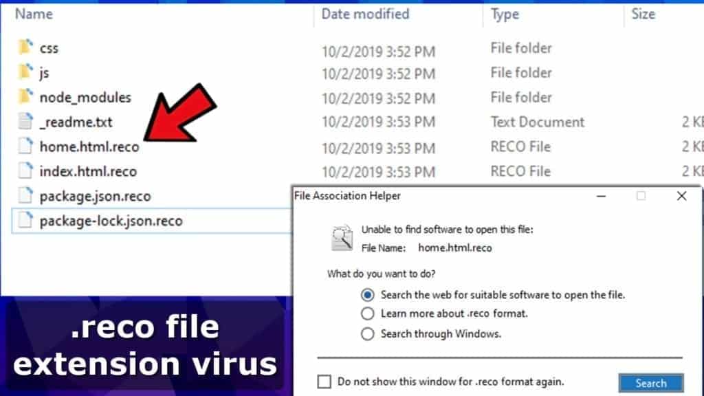 reco file extension files encrypted by stop djvu virus