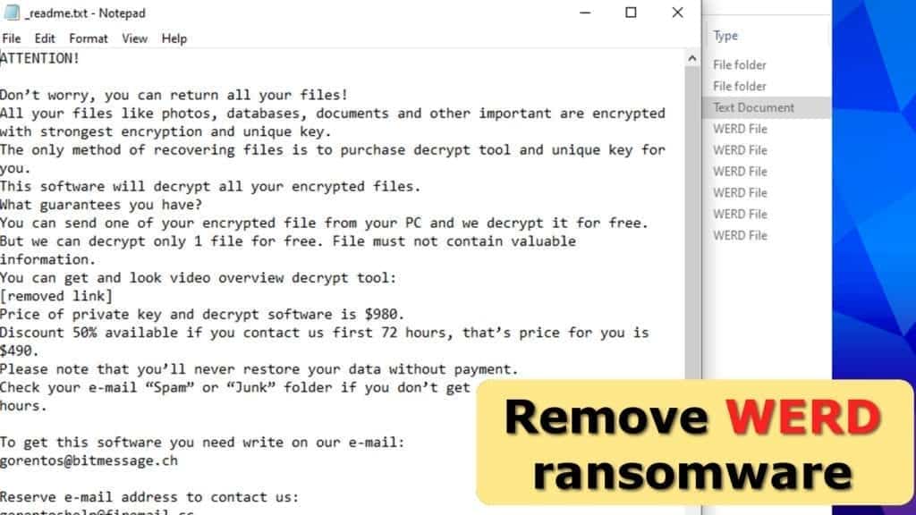 remove werd ransomware virus (stop djvu variant)