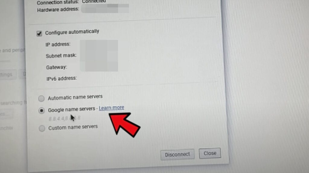 use google name servers on chromebook to fix dns errors