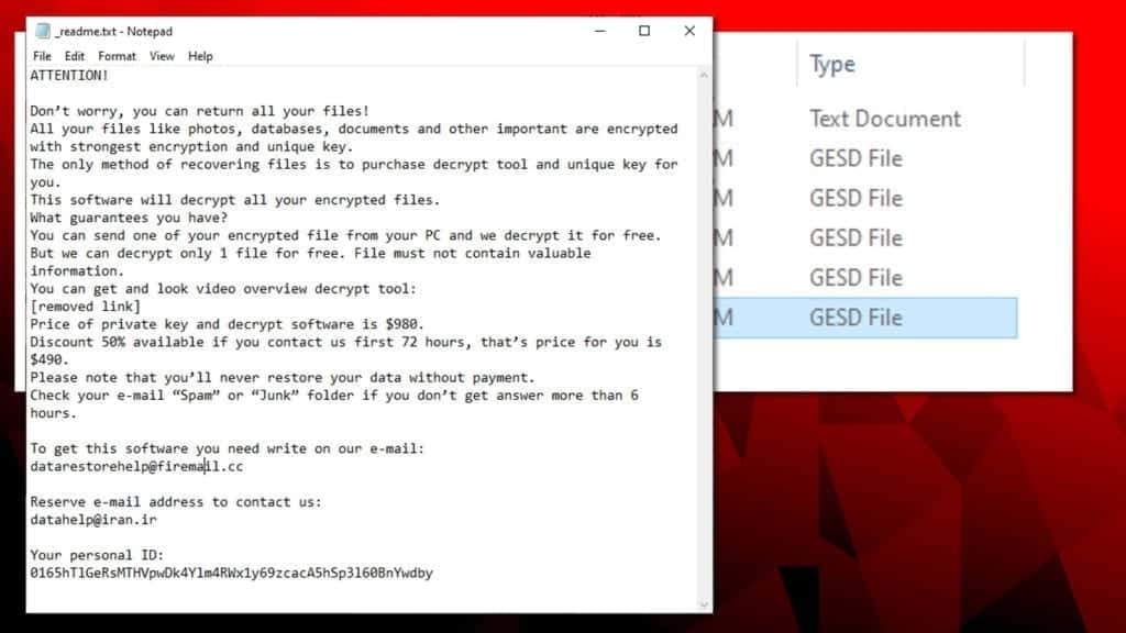 GESD ransomware leaves ransom-demanding notes