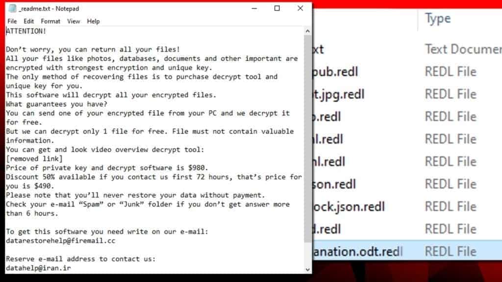redl ransomware virus note
