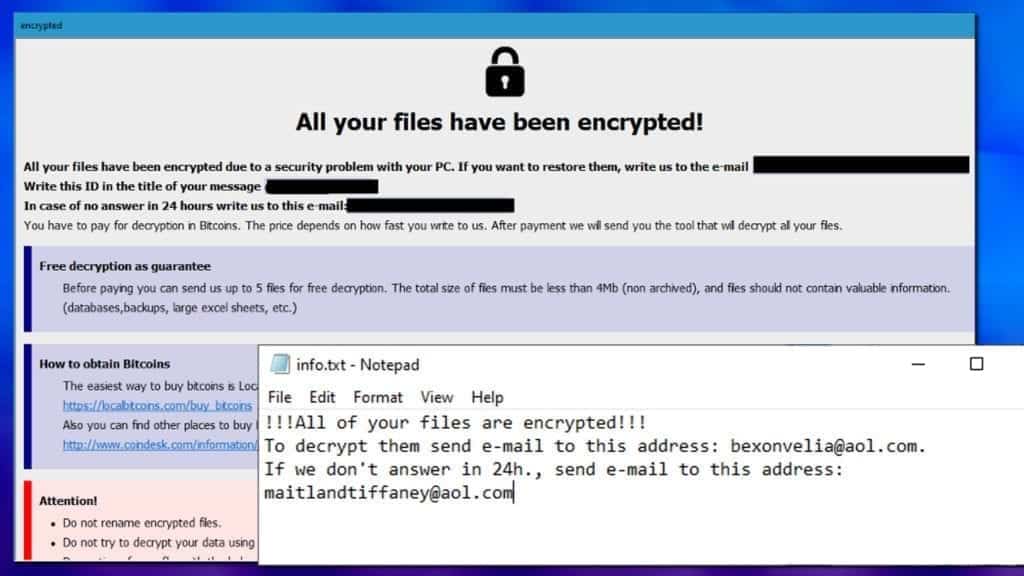 ransom notes left by dever ransomware virus