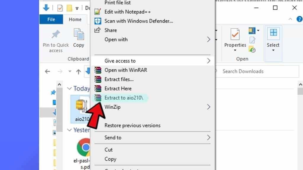 extract aio210.zip contents to folder