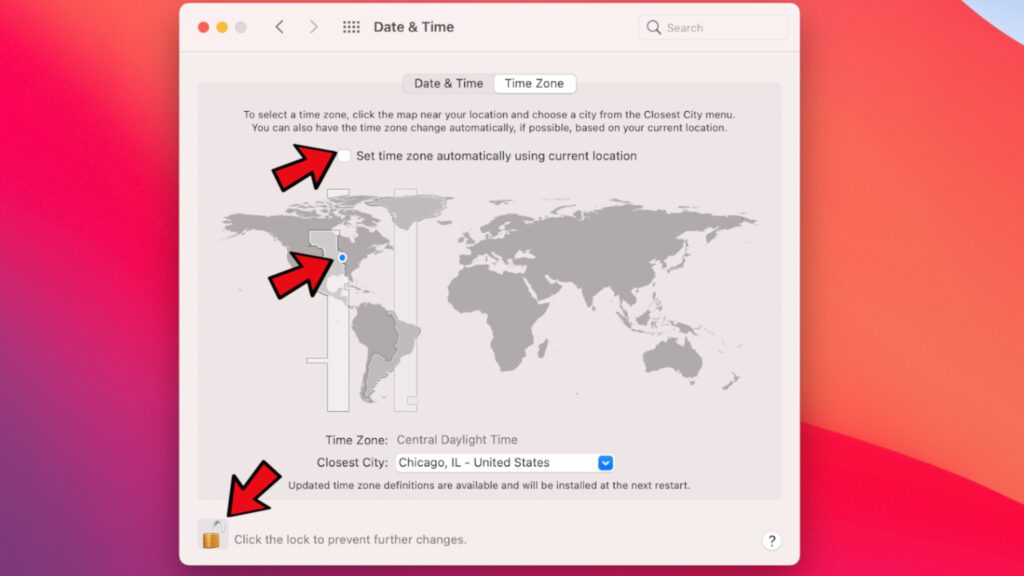 how to set time zone manually on mac
