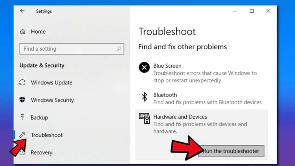 use windows troubleshooter for hardware and devices to fix faulty sd card
