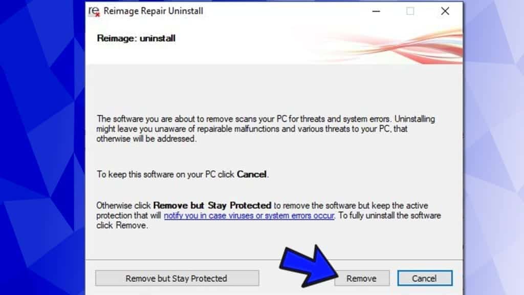 uninstall wizard to remove reimage repair software on windows