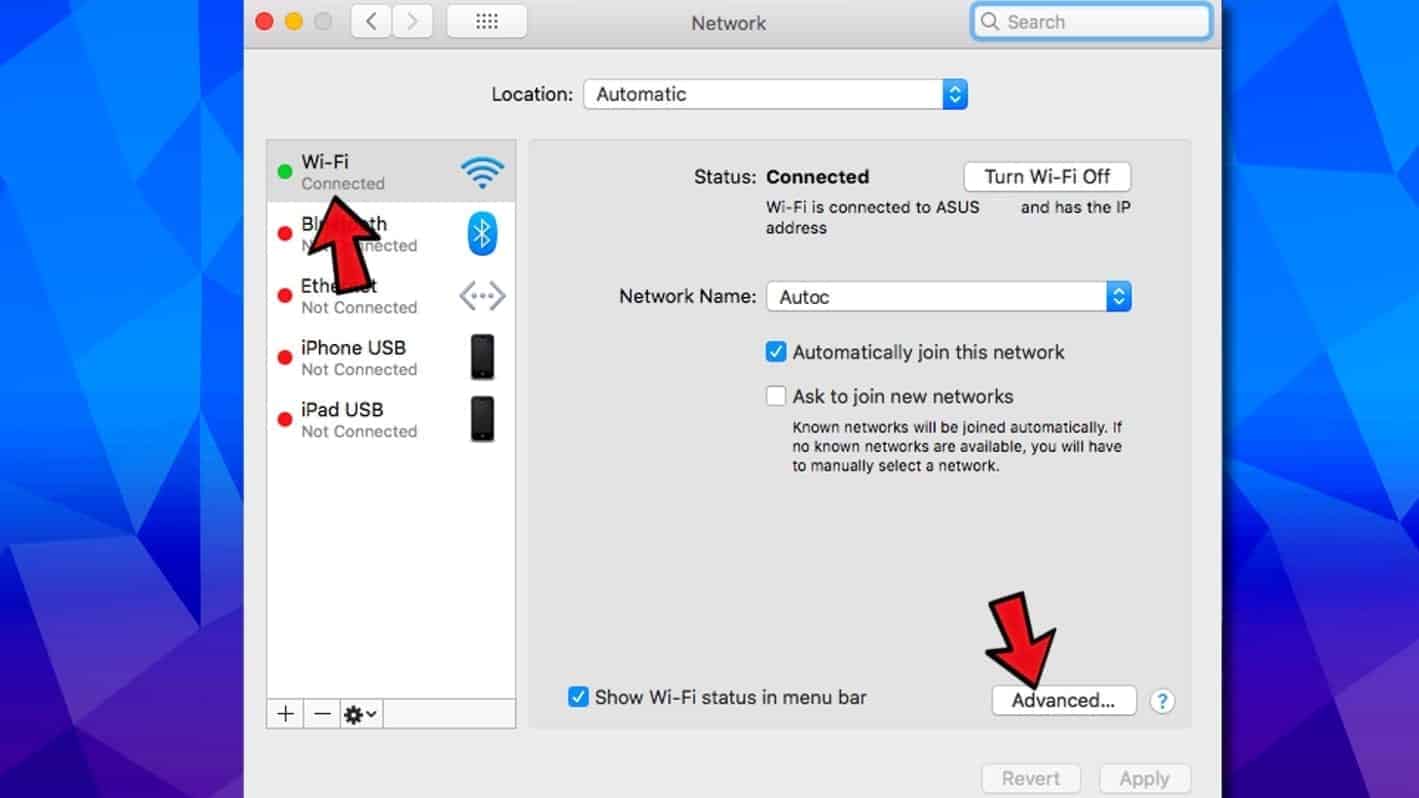 open advanced settings on connected network in mac