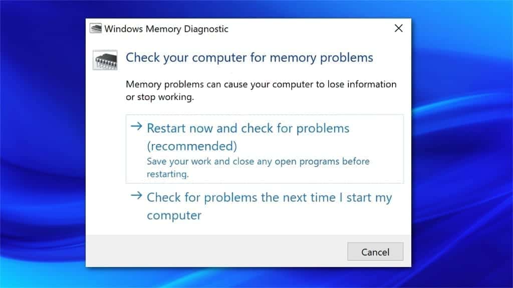 Memory Diagnostic tool can try fix PAGE FAULT IN NONPAGED AREA error immediately or when you restart your computer.