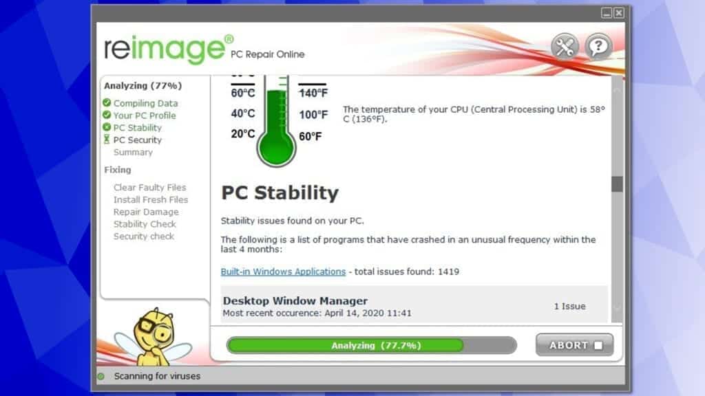 reimage windows repair pc stability scan results