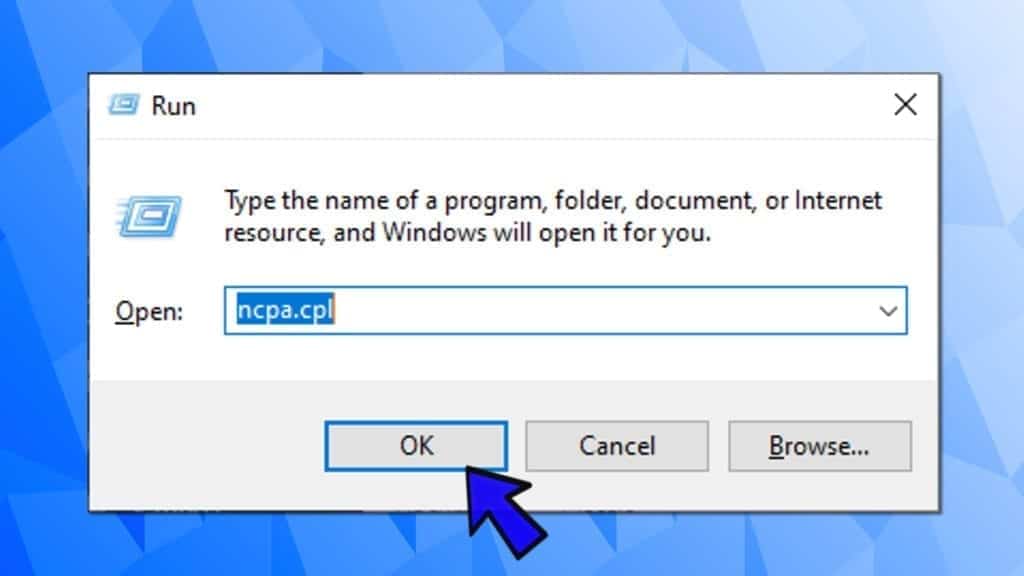 open network connections panel via run prompt on windows