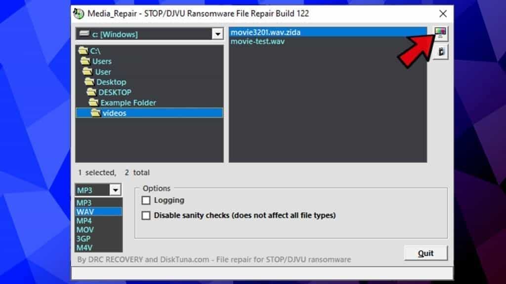 repair files encrypted by stop djvu using media repair - test the file pair
