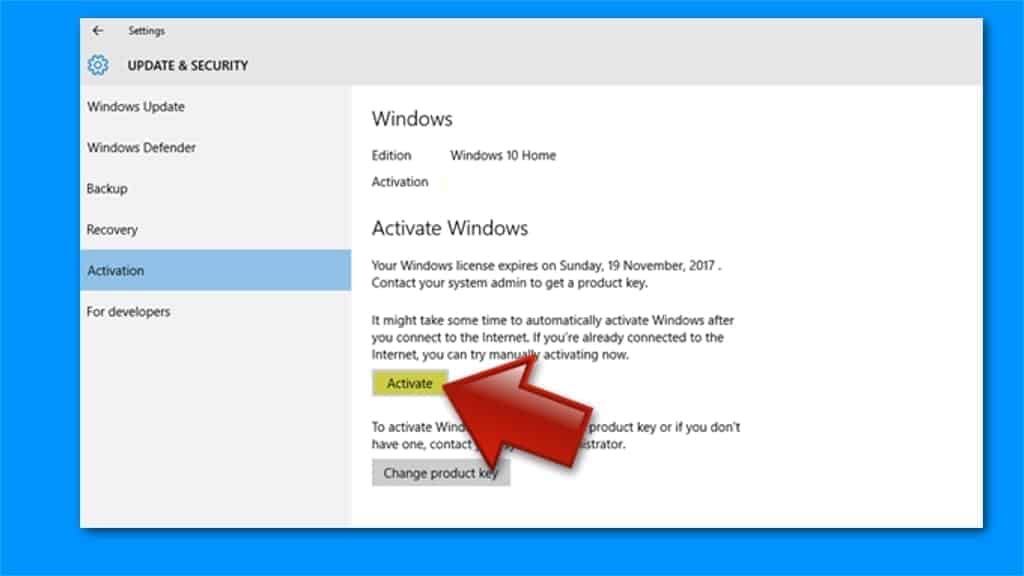 enter activation code after windows 10 update