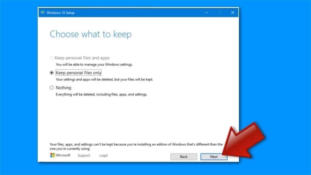 select which files to keep after windows 10 update