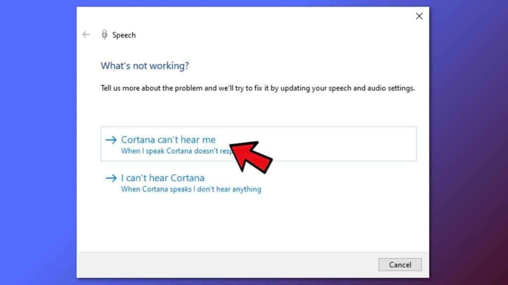 run windows speech troubleshooter cortana cant hear me