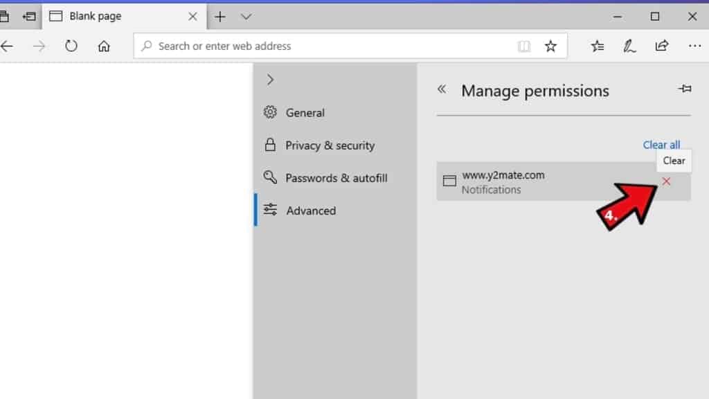 remover notificações push do Microsoft edge step 4