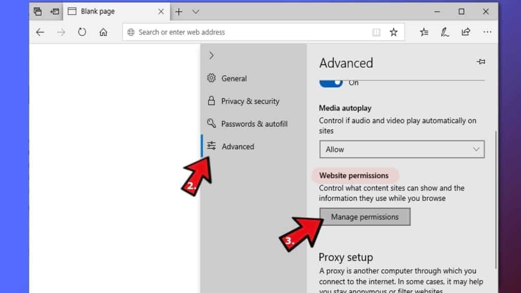 remover o push notifications virus dos passos do Microsoft edge 2 3