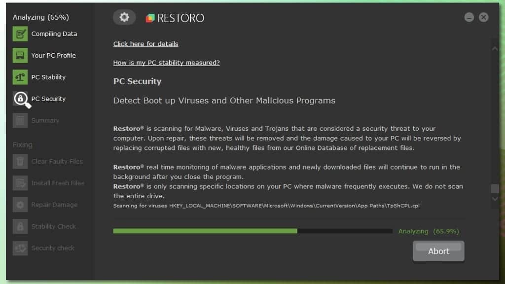 run restoro to identify security threats