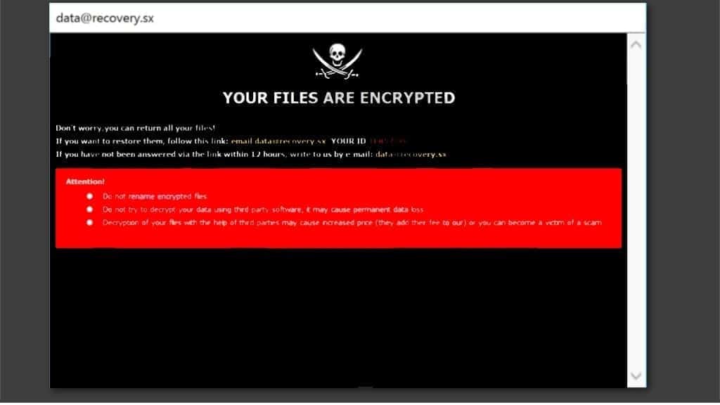 example of info.hta file displayed by dharma ransomware variants, such as dme virus