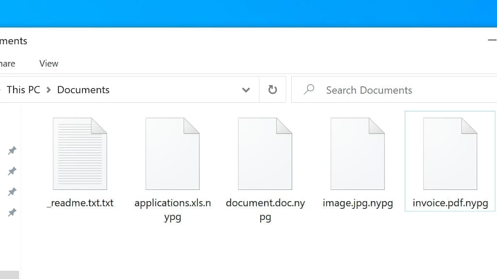 screenshot of file folder affected by nypg virus