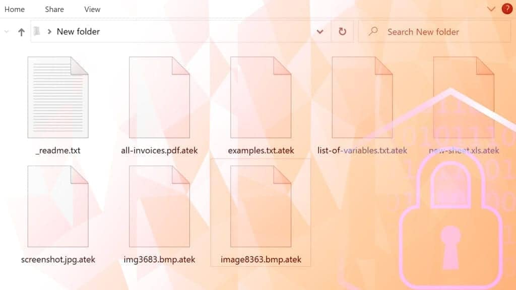 file folder full of atek files and a ransom note post ransomware attack