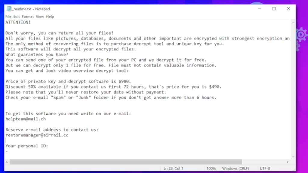 ransom note dropped by ygkz ransomware virus demands money from the computer user