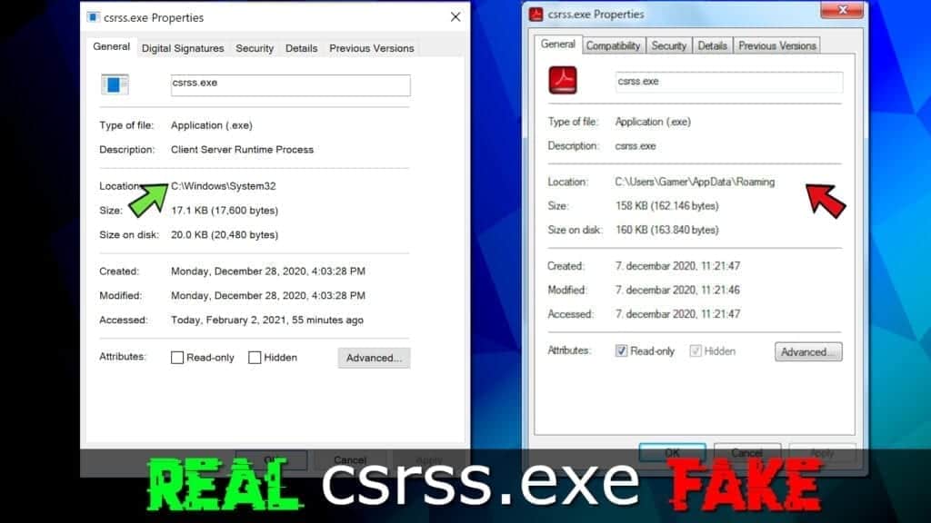 check if csrss.exe is real or fake 