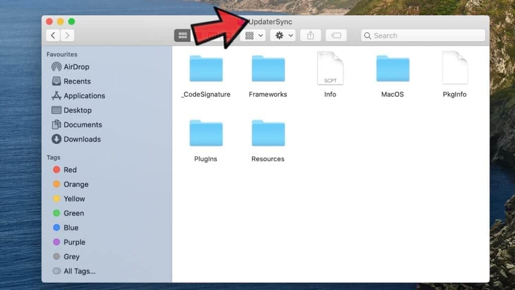 UpdaterSync adware package contents on Mac Applications folder