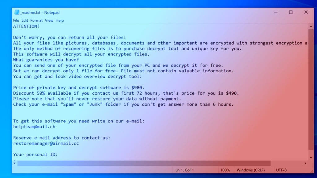 _readme.txt file created by urnb ransomware