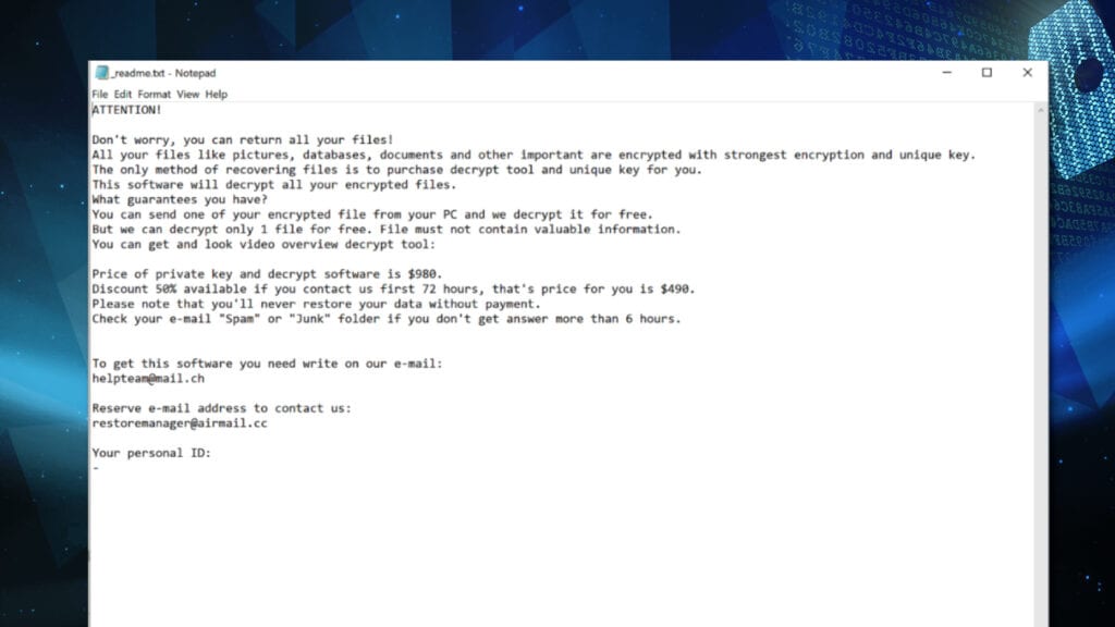 ehiz ransomware virus leaves a ransom-demanding note behind