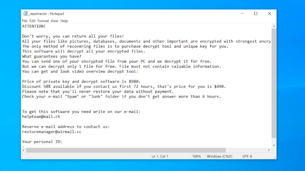 nusm ransomware drops _readme.txt ransom note on infected computer