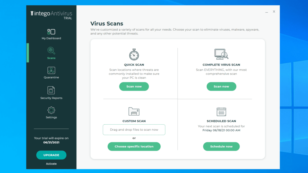 intego antivirus for windows scan options