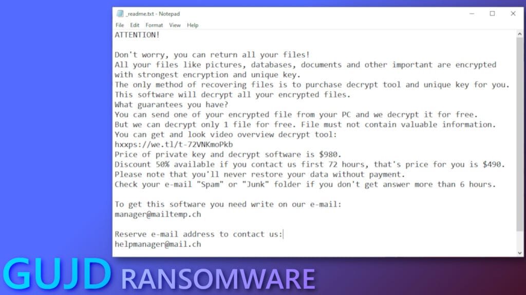 gujd ransomware leaves ransom notes called _readme.txt in every PC folder