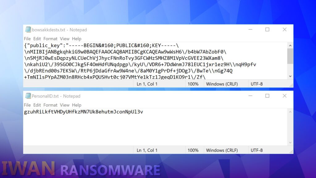 iwan ransomware drops victim's encryption key and personal id in text files on a compromised computer
