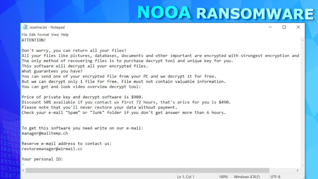 _readme.txt is a message left by NOOA ransomware developers